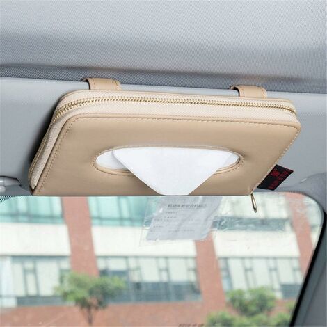 LITZEE Auto-Taschentuchhalter, Sonnenblenden-Taschentuchhalter, Auto-Visiertuchhalter,  Auto-Fahrzeug-PU-Leder-Rücksitzholster-Halter mit beigefarbenem  Reißverschluss