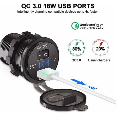 LITZEE QC 3.0 Auto-USB-Steckdose 12 V/24 V, Quick Charge 3.0 Auto-Ladegerät,  eingebaute