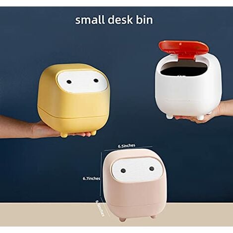 Kleiner Mülleimer, niedlicher Ninja-Desktop-Mülleimer mit Deckel,  Schlafzimmer-Mülleimer für Zuhause, Büro (gelber Mülleimer)