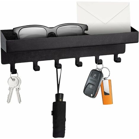 LITZEE Schlüsselhalter mit Schlüsselaufbewahrung, Wandhalterung, Wandhaken  mit 6 Haken und Schlüsselhalter, einfach zu bedienen, zum Sortieren