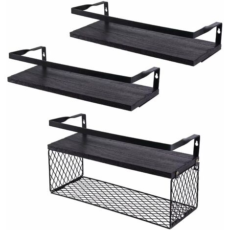 Wandregale 3er-Set, Wandregal aus Holz und Metall, rustikale Metalldraht-Wandregale für Wohnzimmer, Schlafzimmer, Büro, Badezimmer oder Küche
