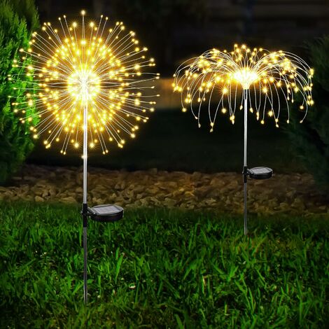 LITZEE Solarleuchte, Solarleuchten für den Außenbereich, Garten, 2 Stück,  120 LEDs, Feuerwerk, Kupferdraht, IP65, wasserdicht, 8