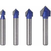 LITZEE 4 Stück 6,35 mm Schaft 90 ° V Nutfräser Holzbearbeitung Fräsen 6,35 mm, 7,94 mm, 9,52 mm, 12,7 mm Nutschneider V-förmige Bits, blaues Holzschneidwerkzeug