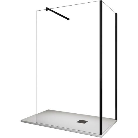 Eck-Duschkabine begehbare 200 cm hohe transparente 8-mm-Glaswand Schwarzer Rahmen mit Zubehör 90X100 REVERSIBEL