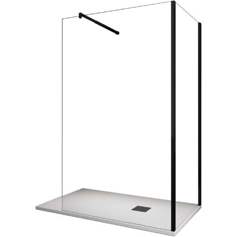 Eck-Duschkabine begehbare 200 cm hohe transparente 8-mm-Glaswand Schwarzer Rahmen mit Zubehör 75X90 REVERSIBEL