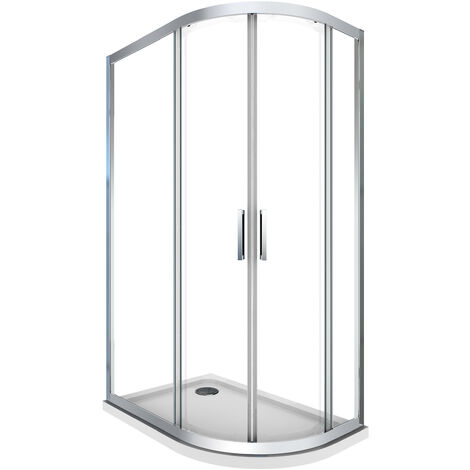 Duschabtrennung aus 6 mm Sicherheitsglas + Duschtasse aus gebogenem ABS im Halbkreis-Angelprofil mit Chrom-Finish, H.190 links 80x120