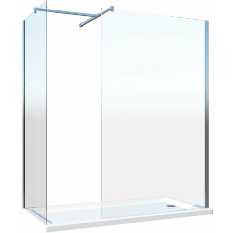 Zweifache Walk In Duschwand mit oberem T-förmigen Tragarm 8 mm Glas reversibel 98-100 x 78-80 H 200 cm