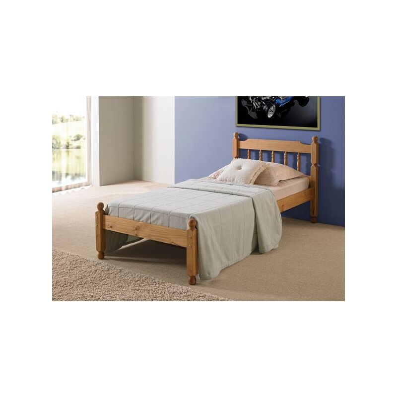 Wooden Colonial Spindle Bed, Neutral Waxed Pine Bed Frame, Low Profile, Minimalist Design, Guest Bed - Small Single