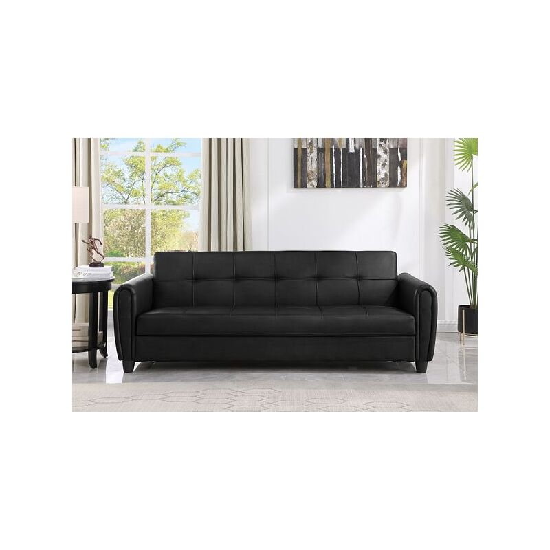 Black Faux Leather Sofa Bed With Storage Baci Living Room 8820