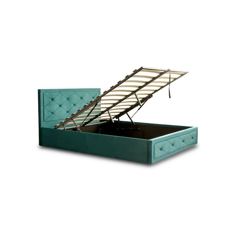Frome Ottoman Gas Lift Storage Bed, Velvet Fabric and Sprung Slatted Base - Jade, 4FT6 Double