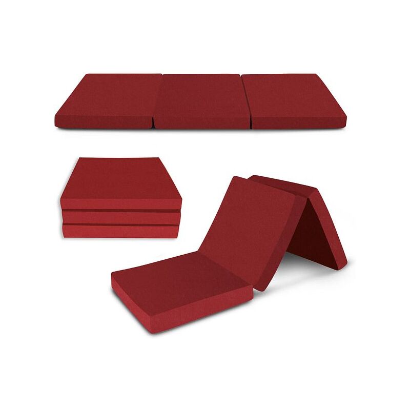 Kids Tri-Folding Futon Mattress, Faux Leather Guest Z bed, Travel