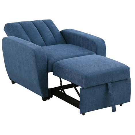 Modern and Versatile Velvet 1 Seater Chair Bed, Living Room Furniture, Guest Bed - Blue