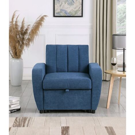 Modern and Versatile Velvet 1 Seater Chair Bed, Living Room Furniture, Guest Bed - Blue