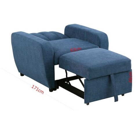 Modern and Versatile Velvet 1 Seater Chair Bed, Living Room Furniture, Guest Bed - Blue