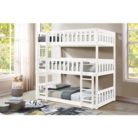 Lydia Triple Bunk Bed in WHITE, Wooden High Sleeper Kids Bunk Bed, Solid Rubberwood Bed Frame - Frame Only