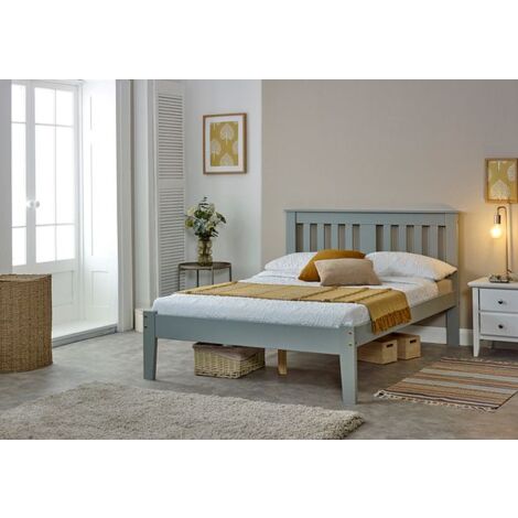 Kingston Wooden Bed, Slatted Bed Frame, Minimalist Guest Bed, Bedroom Furniture, Grey - Single