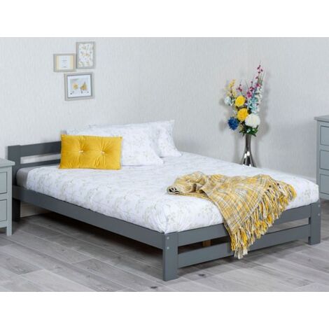 Wooden Xiamen Bed, Slatted Bed Frame, Guest Bed, Bedroom Furniture - Grey 3FT