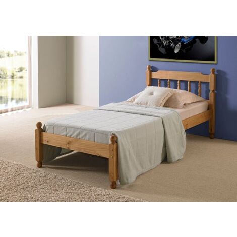 Wooden Colonial Spindle Bed, Neutral Waxed Pine Bed Frame, Low Profile, Minimalist Design, Guest Bed - Small Single