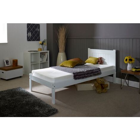 Clifton Wooden Bed, Sturdy Slatted Bed Frame, Minimalist Guest Bed in White - Single