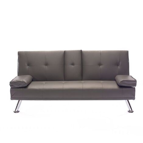 Faux Leather Folding Sofa Bed With Cup Holders Cinema Style - Grey