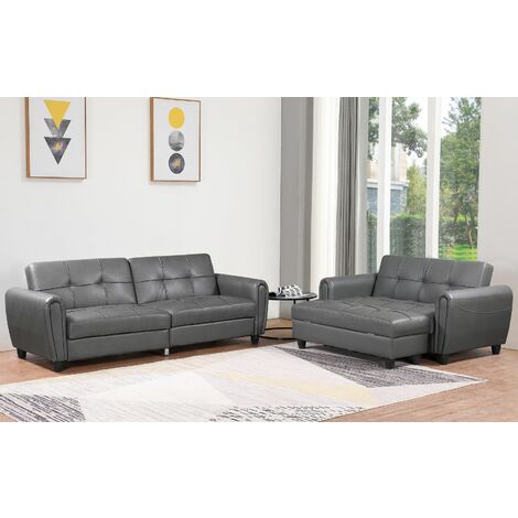 Zinc Pu Leather 3str Sofa Bed With, Black Leather Sofa Bed Set