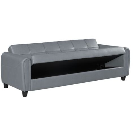 Zinc 3 Seater Faux Leather Sofa Bed with Hidden Storage - Grey