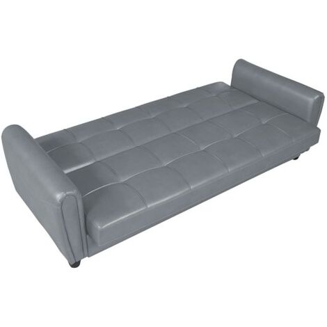 Zinc 3 Seater Faux Leather Sofa Bed with Hidden Storage - Grey