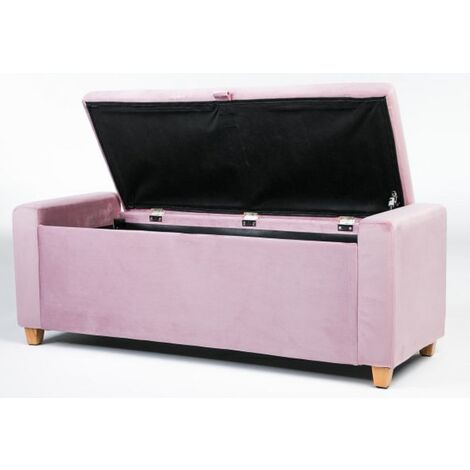 Hana Velvet Ottoman Large Padded Storage Bench - Pink