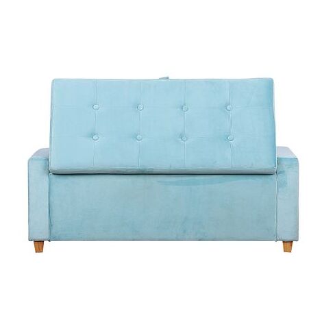 Hana Velvet Ottoman Large Padded Storage Bench - Blue