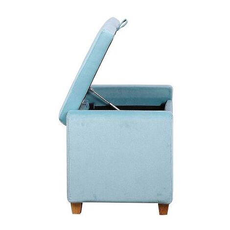 Hana Velvet Ottoman Large Padded Storage Bench - Blue