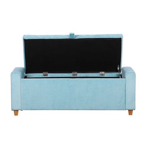 Hana Velvet Ottoman Large Padded Storage Bench - Blue
