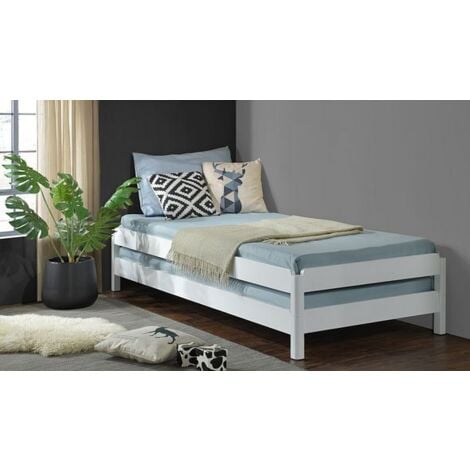 White Wooden Stacking Bed. 3in1 Guest Bed 2 Layer Space Saving Bed 