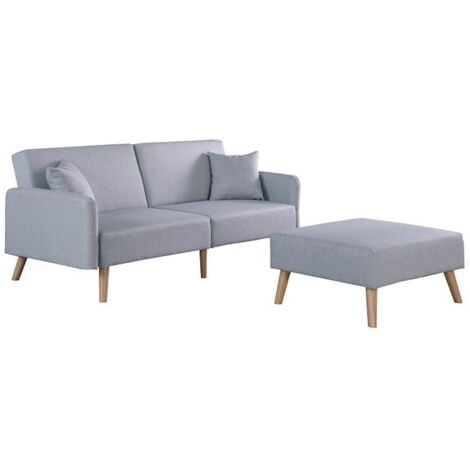 Zara 2 Seater Fabric Sofa Bed in Grey, With Matching Stool - Sofa Bed for Living Room