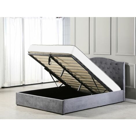 Willow Ottoman Gas Lift Storage Bed, Velvet Fabric and Sprung Slatted Base in Grey, Multiple Sizes - 4FT6 Double