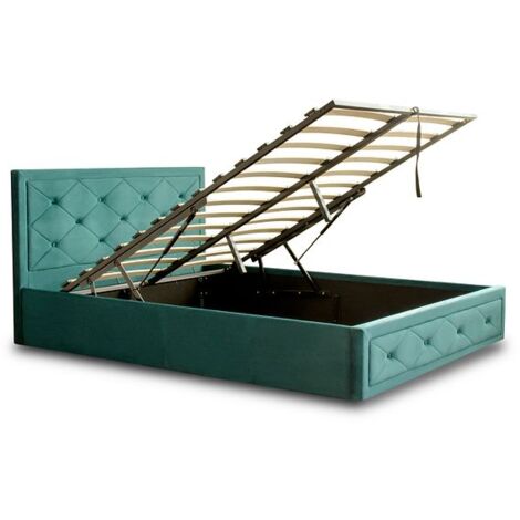 Frome Ottoman Gas Lift Storage Bed, Velvet Fabric and Sprung Slatted Base - Jade, 4FT6 Double