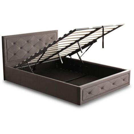 Frome Ottoman Gas Lift Storage Bed, Velvet Fabric and Sprung Slatted Base - Grey, 4FT6 Double