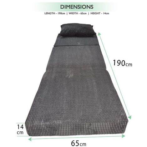 Tri-Folding Travel Futon Mattress for Adults, with Soft Jumbo Cord Cover and Matching Cushion - Grey