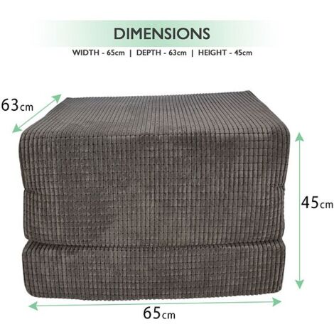 Tri-Folding Travel Futon Mattress for Adults, with Soft Jumbo Cord Cover and Matching Cushion - Grey