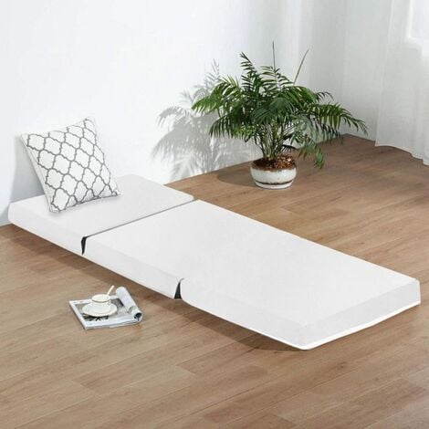 Kids Tri-Folding Futon Mattress, Faux Leather Guest Z bed, Travel Bed Mattress - White