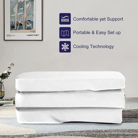 Kids Tri-Folding Futon Mattress, Faux Leather Guest Z bed, Travel Bed Mattress - White