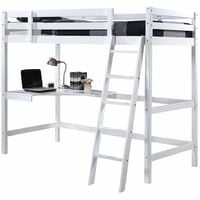 Wooden Study 3FT Bunk Bed Frame with Desk in White - Frame with Deluxe Reflex Foam Mattress