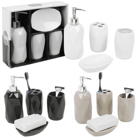 Home Basics White Ceramic Bath Accessory Set | LOW77989