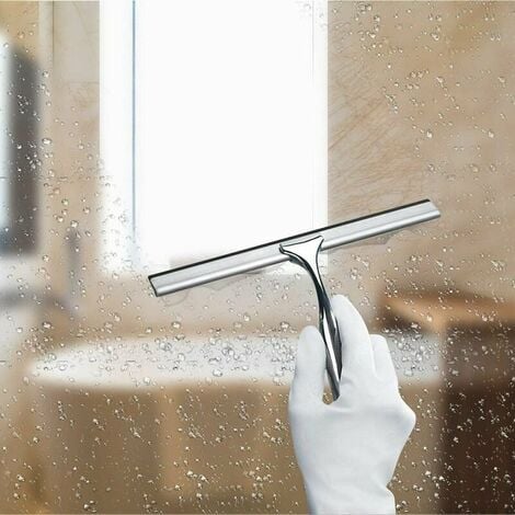 Candyse Raclette de douche, raclette de douche en acier inoxydable raclette de douche 12 pouces avec support mural sans perage pour portes de douche, salles de bains, cuisines, fenêtres et vitres de v