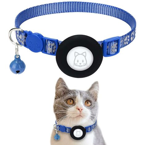 Collier Réfléchissant Airtag Chat Breakaway Avec Support Gps, Boucle De Sécurité Et Cloche Pour Chat Chaton Chiot - Bleu Marine