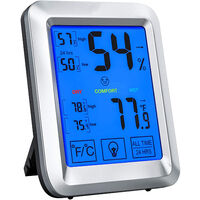 Thermometre Interieur, Thermometre Digital Interieur avec Grand Écran Tactile et Rétroéclairage, Thermometre Hygrometre Interieur, Enregistrements Max/Min dans les 24H.