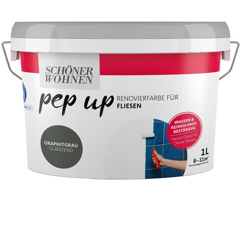 Schöner Wohnen Pep Up Renovierfarbe für Fliesen graphitgrau glänzend 1,0 Ltr.
