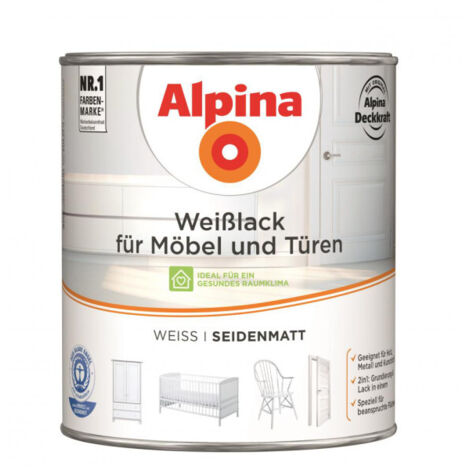 Alpina Weisslack für Möbel und Türen weiss seidenmatt 2 l Lack Grundierung