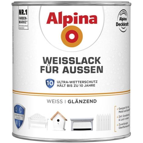 Alpina Weißlack für Außen 2 l weiß glänzend Lack Acryllack Holzlack (1/3)