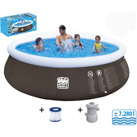 Happy People Quick Up Pool Set 390 x 84 cm im Rattandesign mit Filterpumpe
