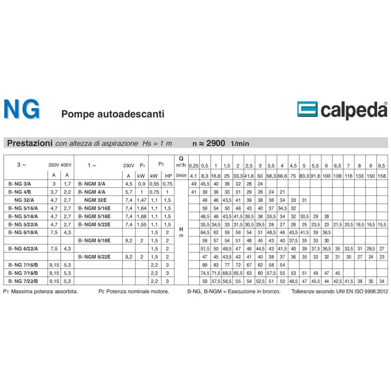 Pompa Calpeda per acqua elettropompa autoadescante NGM 6/22E